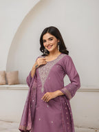 Ishin Women Purple 3 Pcs Kurta Set With Dupatta