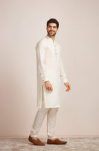 Manyavar Mens Linen Solid Traditional Long Kurta