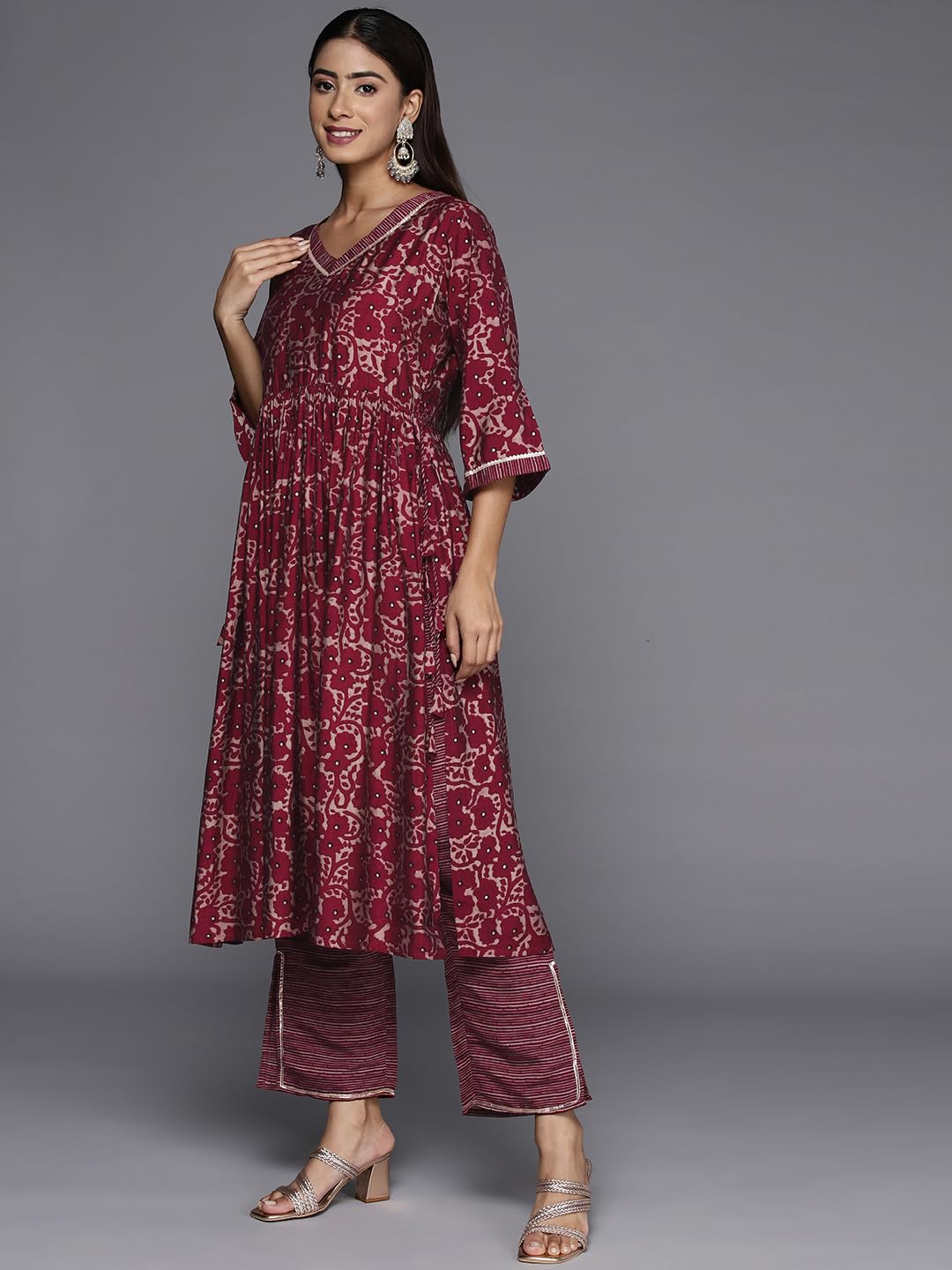 Libas WomenS Silk Blend Kurta Sets (34650_Maroon