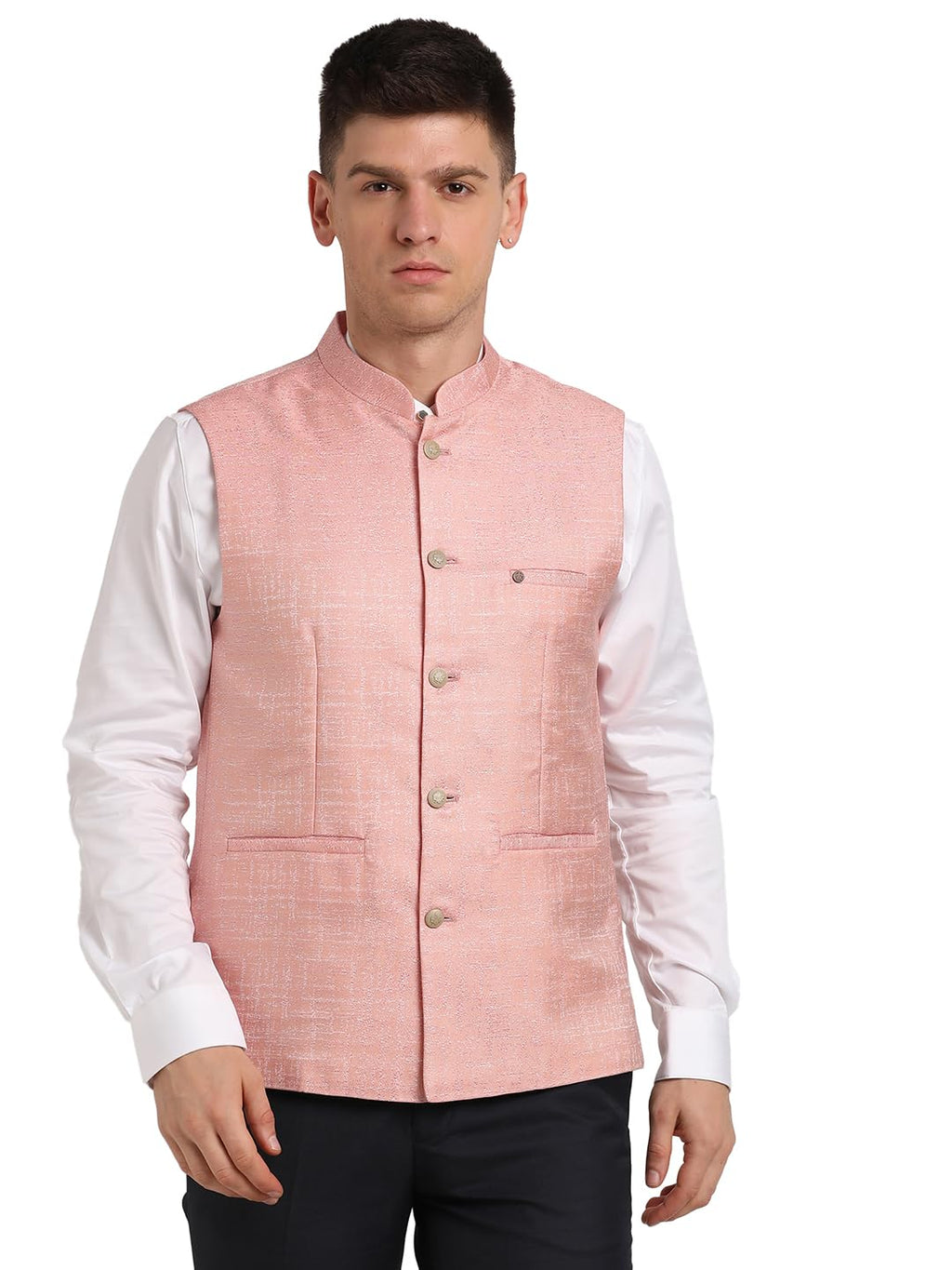 Turtle Men Cotton Viscose Light Pink Nehru Jacket