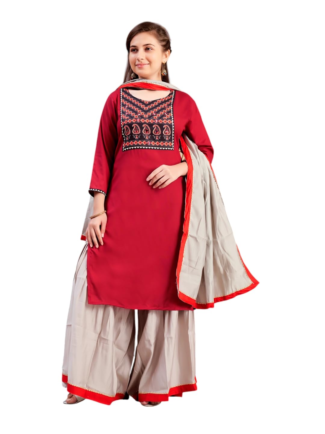 Aarika Girls Ethnic Wear Maroon Colour Floral Print Rayon Kurti-(8-15 Years)-(Kurti-Tr-K-889)