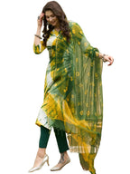 ANNI DESIGNER Womens Cotton Blend Straight Printed Kurta with Pant & Dupatta (Kerul Yellow_L_Yellow_Large)