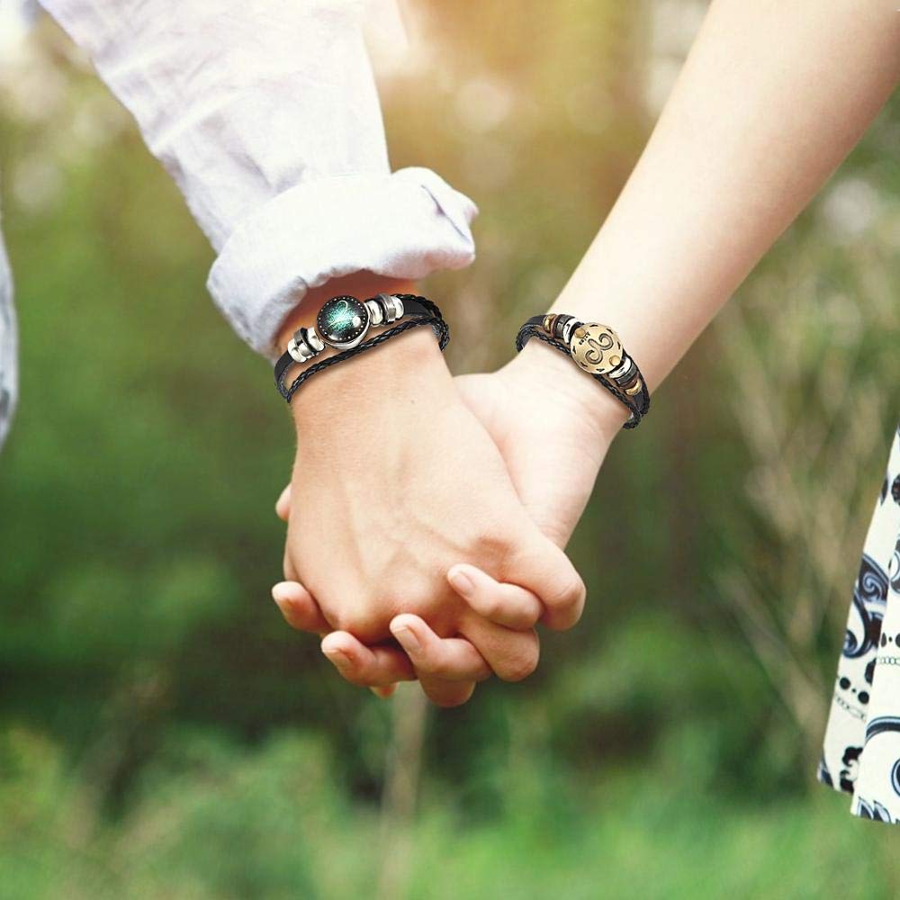 Dcfywl731 2Pcs Virgo Zodiac Bracelets for Women 12 Constellations Multilayer Leather Bracelet Handmade Woven Zodiac Sign Wrap Wr