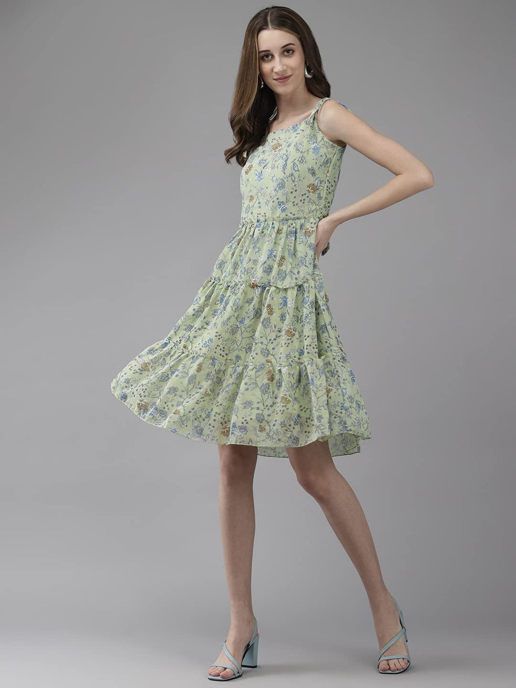 Aarika WomenS Georgette Fit And Flare Above The Knee Dress (New_Dr-Aw-040_Green