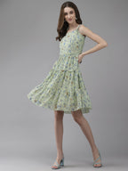 Aarika WomenS Georgette Fit And Flare Above The Knee Dress (New_Dr-Aw-040_Green