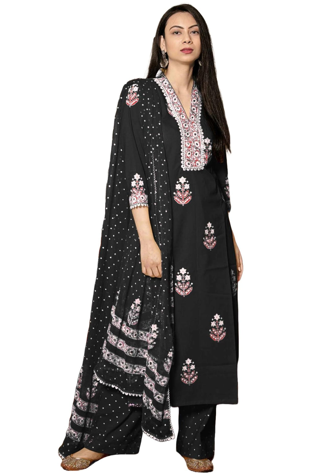 ANNI DESIGNER Womens Rayon Viscose Floral Straight Kurta with Pant & Dupatta (Belagavi Mustard_Black_XX-Large)