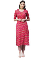 Gosriki Women'S Cotton Blend Printed Straight Kurta With Pant (Prnea-Red-Gs_L_Red_Large)