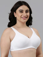 Enamor F024 Plush Comfort Full Support Bra - Non-Padded Wirefree High Coverage - White
