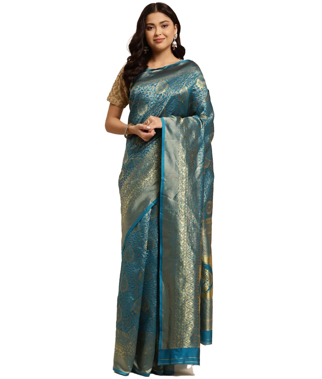 rangita Women Banarasi Silk Jacquard Saree With Blouse Piece - Skyblue