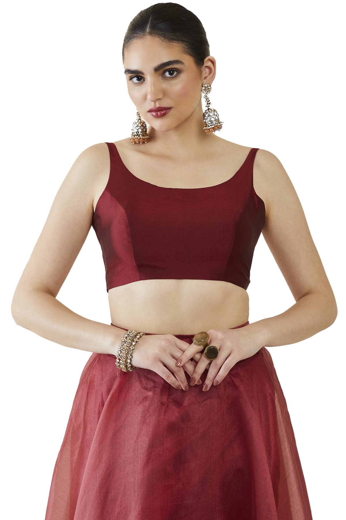 Soch Women Red Satin Solid Sleeveless Blouse(Maroon_34)