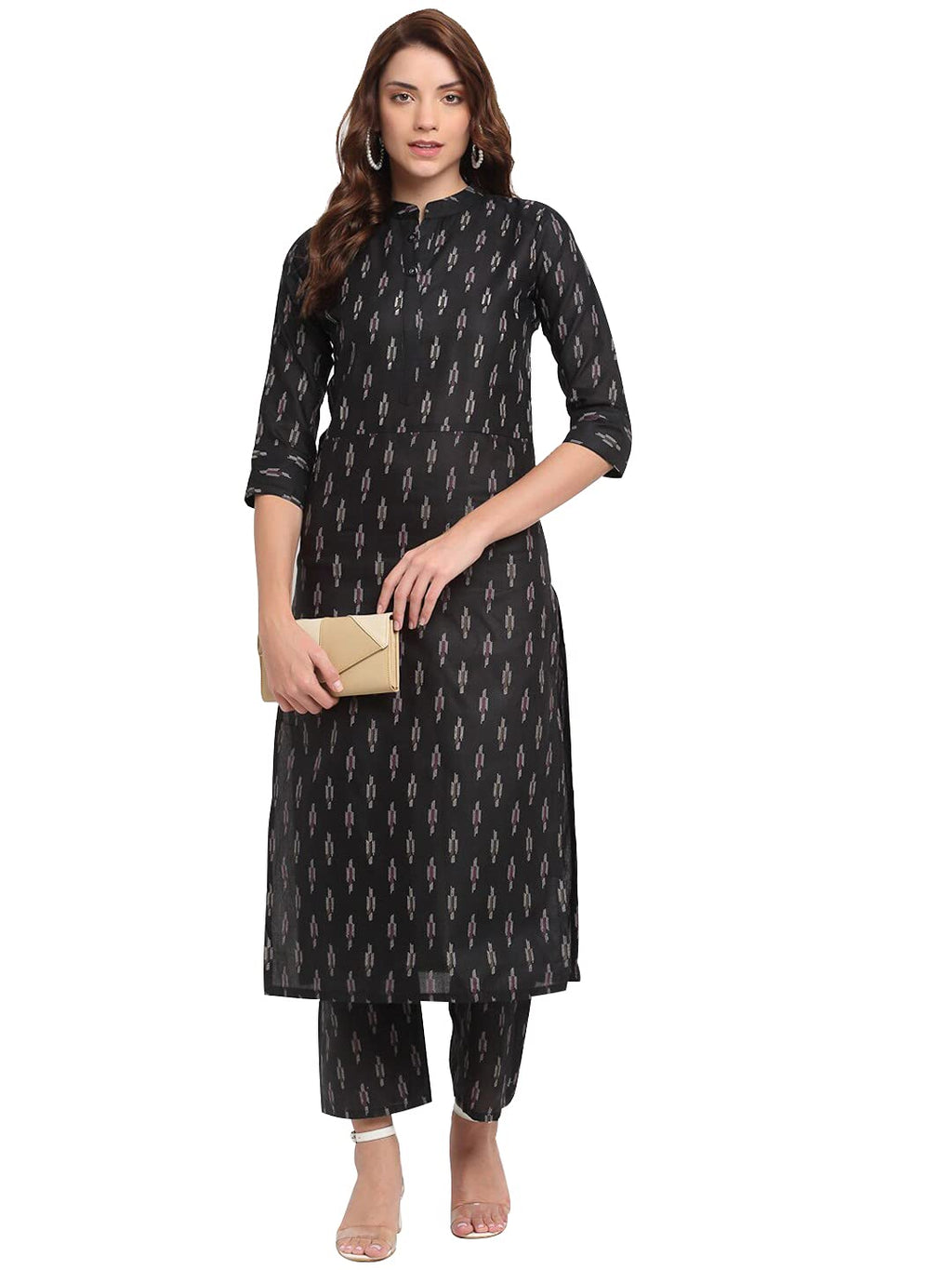 ANNI DESIGNER Women's Cotton Printed Kurta with Palazzo(Kalyani_Black_M_Black_Medium)