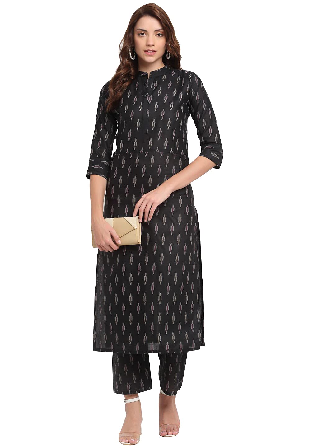 ANNI DESIGNER Women's Cotton Printed Kurta with Palazzo(Kalyani_Black_M_Black_Medium)