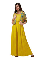 Xomantic Fashion Women's Jacket Style Top And Plazzo set (Medium, Mustard)