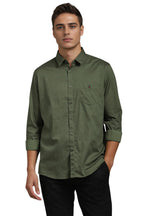 Louis Philippe Men Cotton Striped Slim Fit Shirt (Lysfcslb599314_Olive, 42)