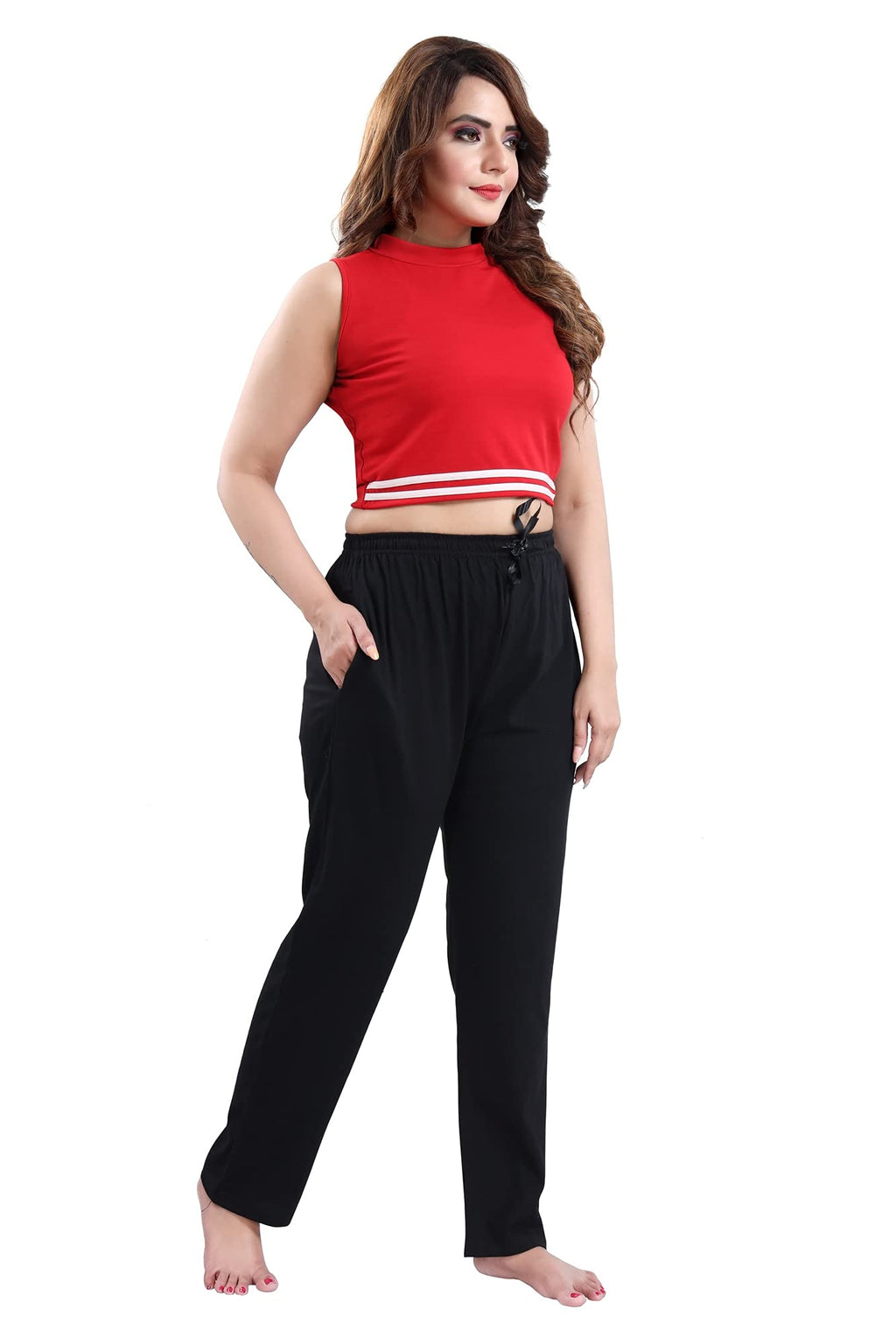 Fabme WomenS Hosiery Cotton Pyjama With Elegant Drawstring Black