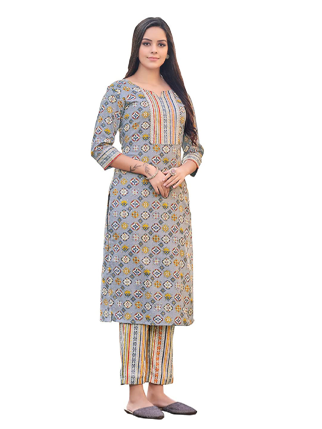 Nainvish Women Kurta With Pant(Sd427_Kb-L) Grey