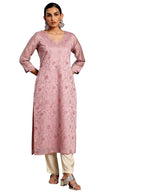 Libas Women'S Silk Embroidered Straight Kurta (37100_Mauve