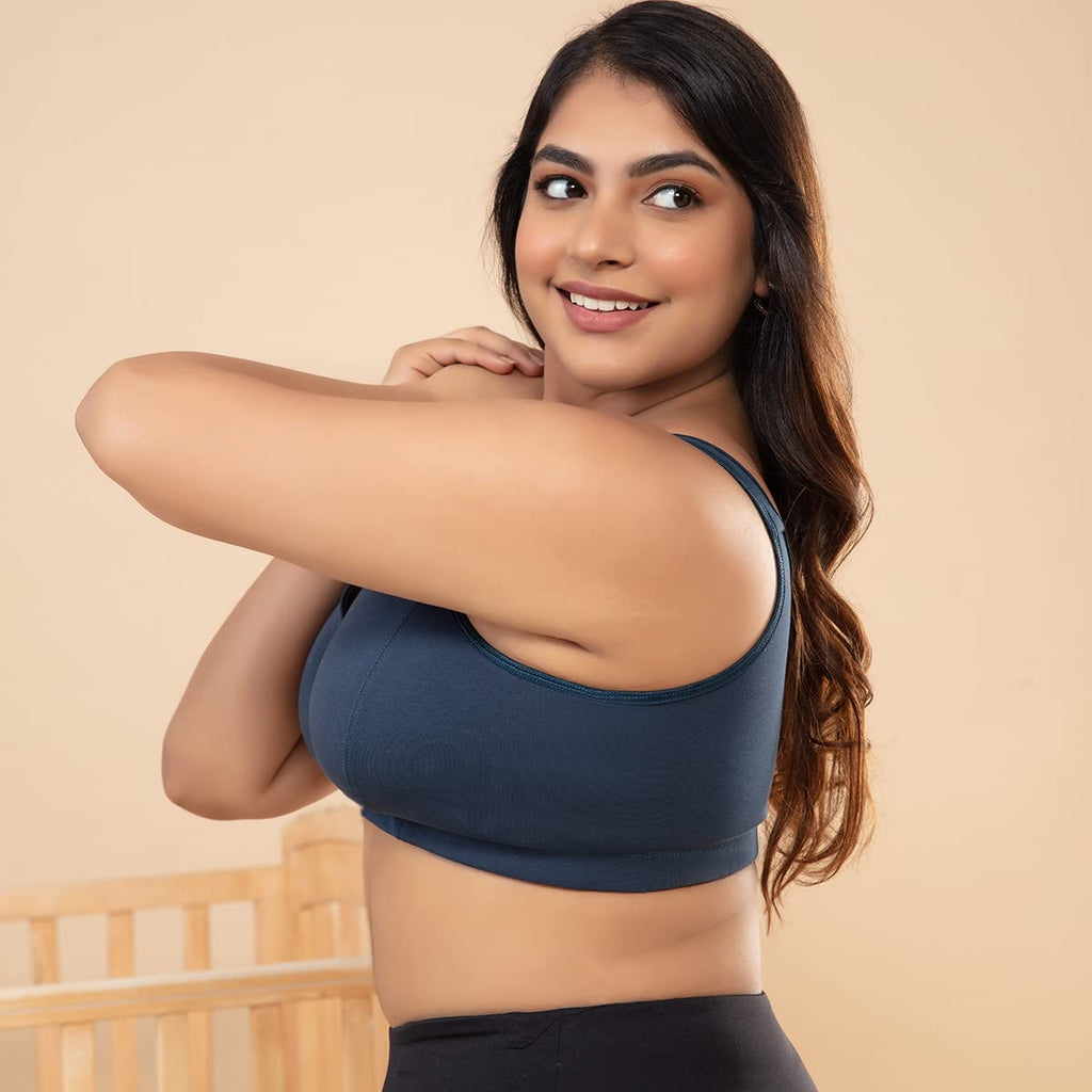 NYKD Cotton Maternity Bra for Women Nursing/Feeding - Non-Padded, Non-Wired, Full Coverage (with Adjustable Straps) Bra, NYB129,