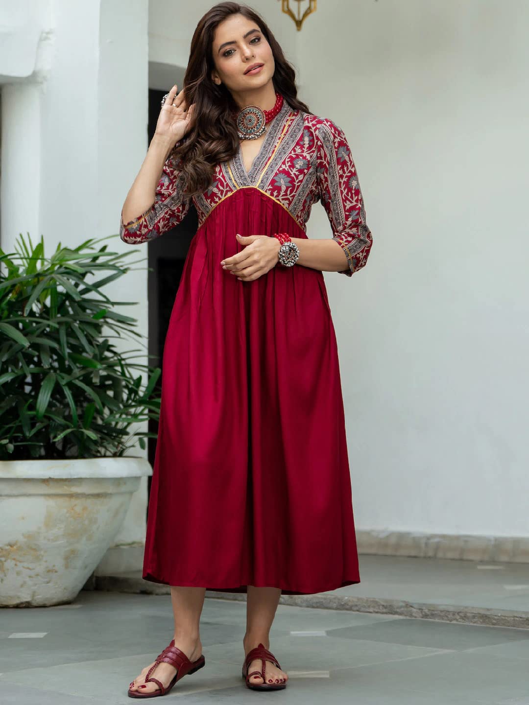 ANNI DESIGNER Womens Cotton Blend Regular Kurti (RUH-Maroon-Dress-an Large)