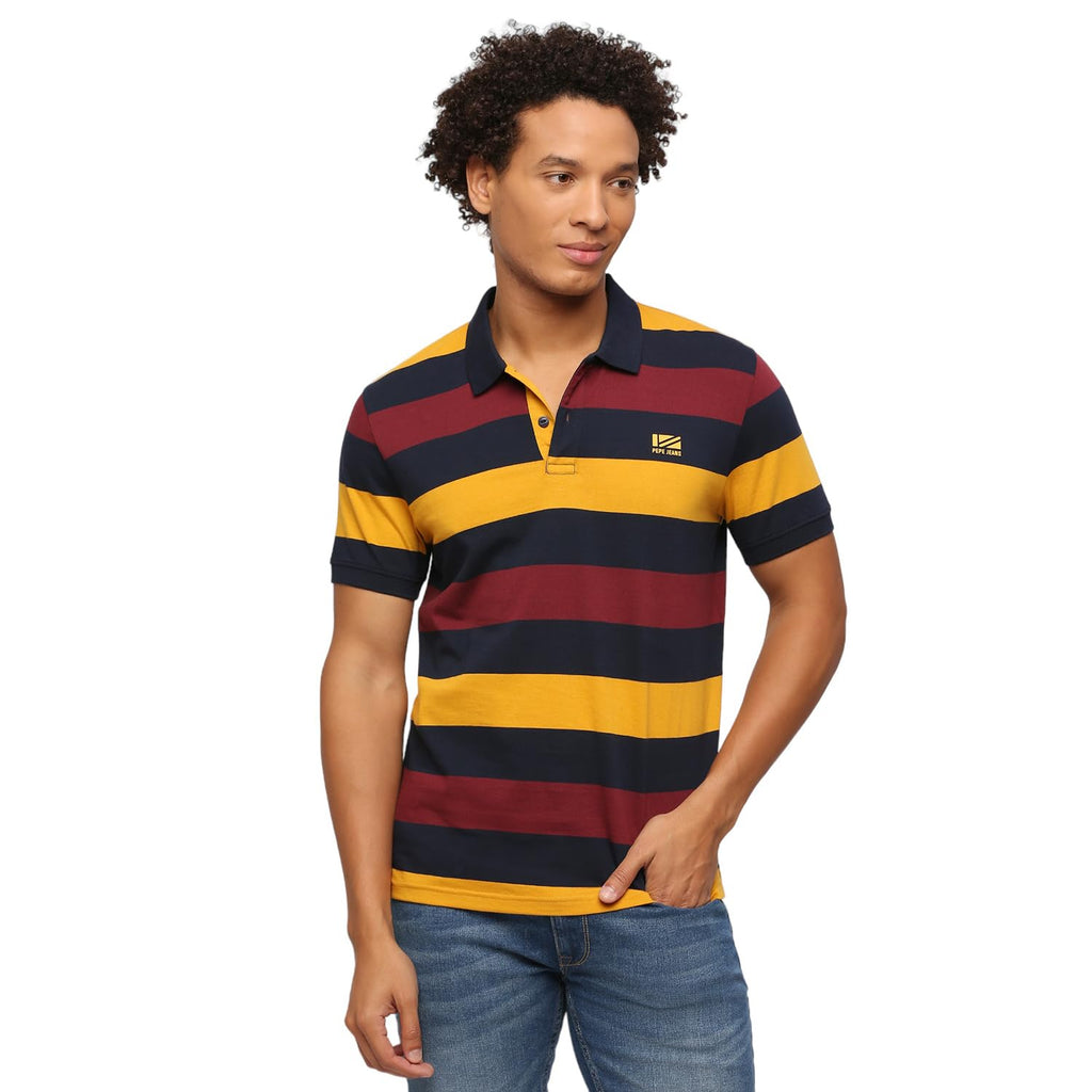 Pepe Jeans MenS Regular Fit Striped Polo T-Shirts Navy