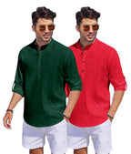 Hemrin Combo Of Men Solid Cotton Blend Straight Kurta Shirt Pack Of 2