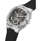 GUESS Men's 42mm Watch - Black Strap Gunmetal Dial Silver Tone Case