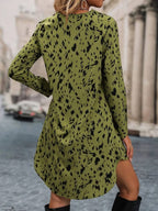 Om Sai Latest Creation Western Dress || Rayon All Over Leopard Printed Western Dresses For Women || Roll Up Sleeve & V-Neck A-Li
