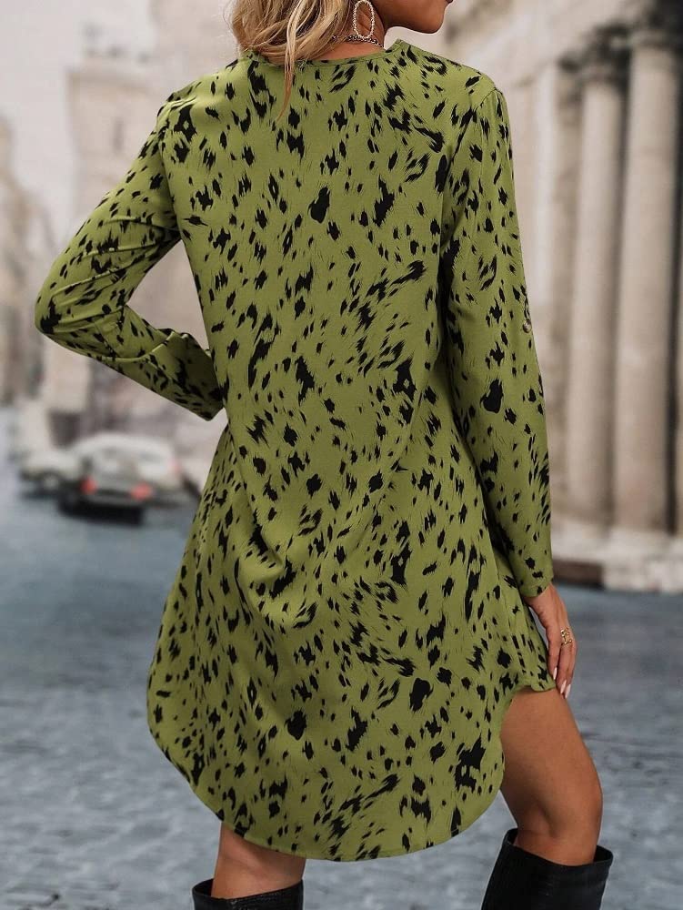 Om Sai Latest Creation Western Dress || Rayon All Over Leopard Printed Western Dresses For Women || Roll Up Sleeve & V-Neck A-Li