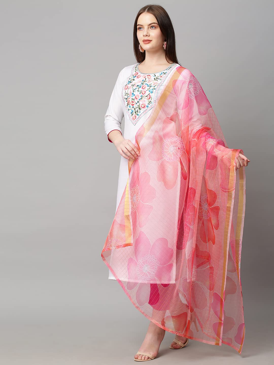 ANNI DESIGNER Womens Cotton Blend Solid Straight Kurta with Pant & with Dupatta (Chora WP_White_S_White_Small)