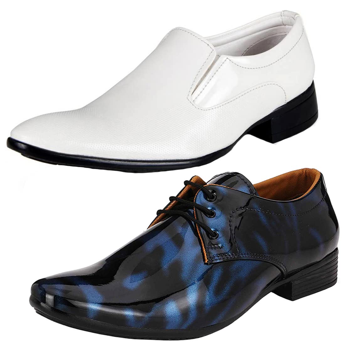 Fashionable Formal Shoes/Party Shoes/ 2 Shoes Combo with Free Belt for Men and Boys (BAZAAR8488_VTR01BlkBlu2004Wht) Multicol 8