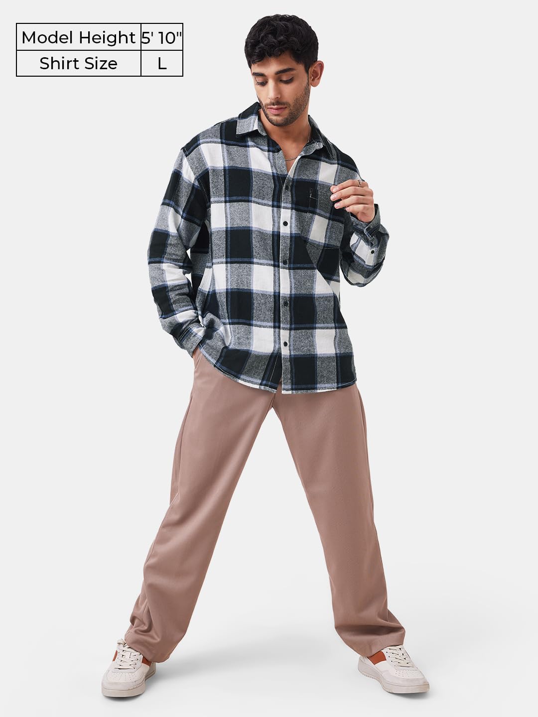 The Souled Store Plaids: Black, White Men and Boys Long Sleeves Collared Neck Button Front Cotton Relaxed Shirts