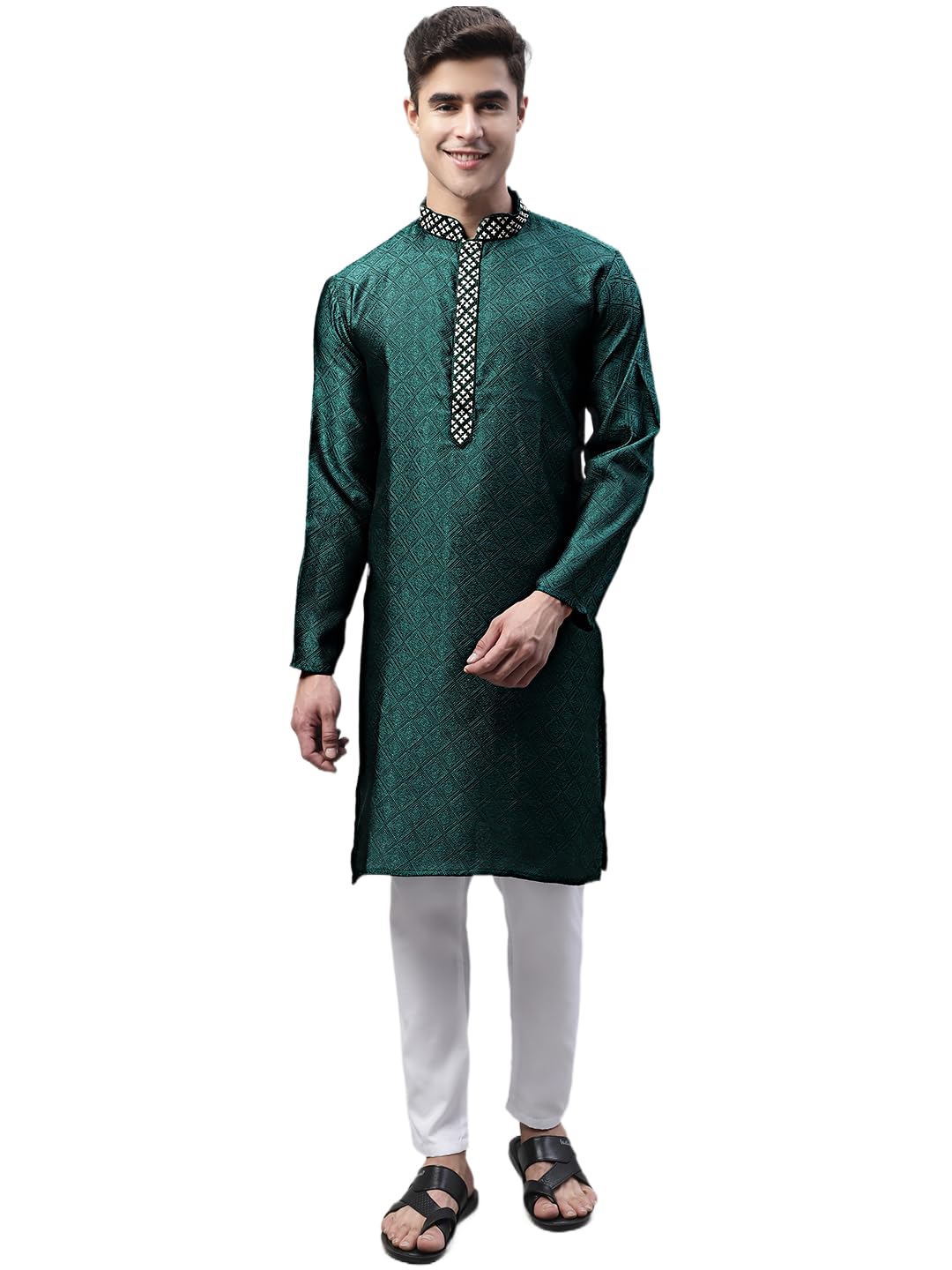Jompers Mens Collar Embroidered Silk Jacquard Kurta Pyjama Set