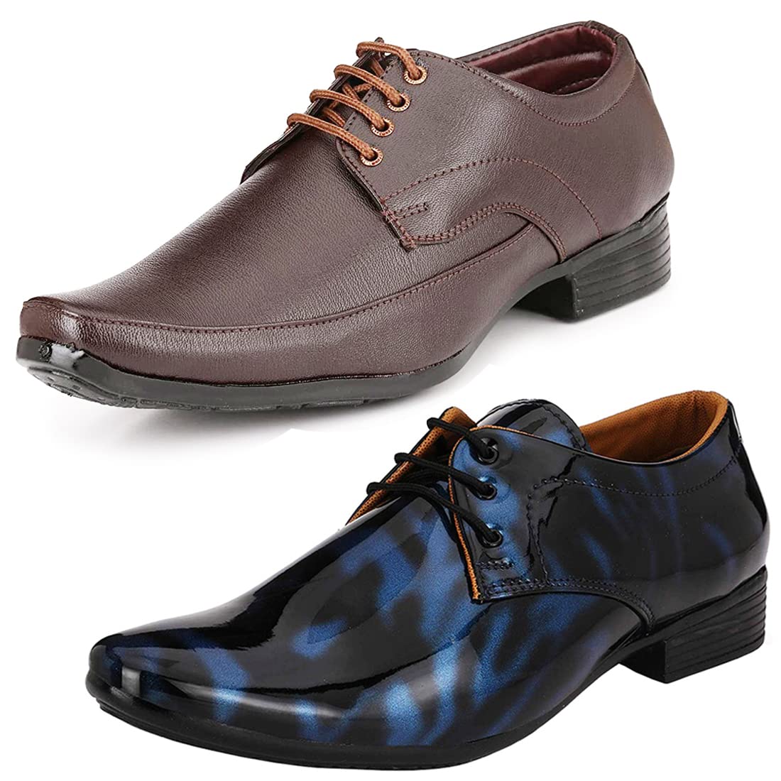 Graceful Trendy Formal Shoes/Party Shoes/ 2 Shoes Combo with Free Belt for Men and Boys (BAZAAR7608_VTR01BlkBlu005BdrBrwn1 8