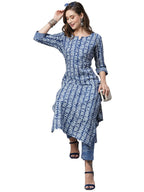 ANNI DESIGNER Womens Cotton Blend Printed Straight Kurta with Pant (Ubika Blue_S_Blue_Small)