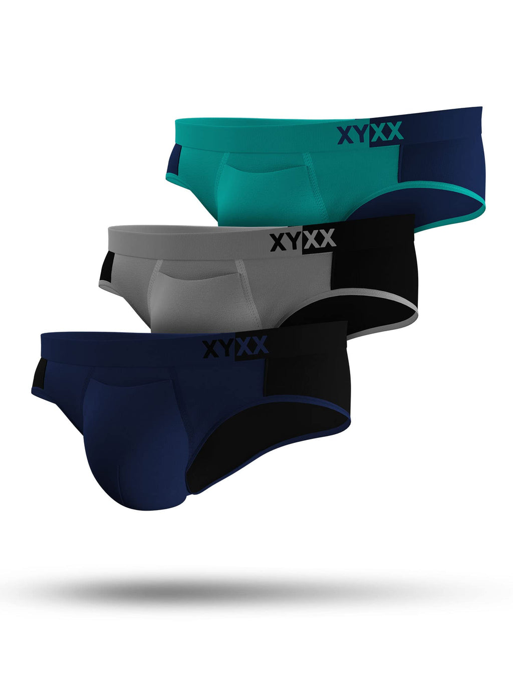 XYXX Mens Underwear Dualist IntelliSoft Antimicrobial Micro Modal Brief Pack of 3 (Navigate & Black Iris;Lime Punch & Black;Bla