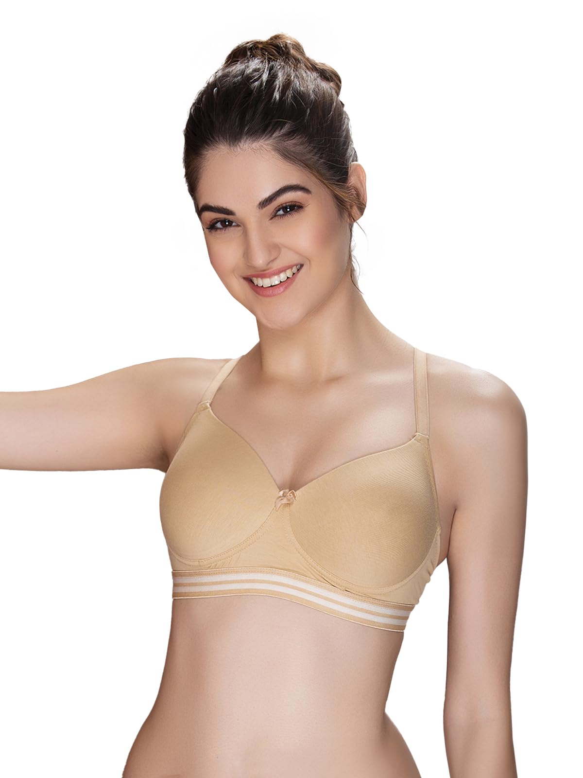 Clovia Womens Cotton Solid Lightly Padded Full Cup Wire Free T-Shirt Bra - Beige (BR2184P24_Beige_38E)