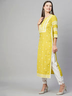 ANNI DESIGNER Womens Cotton Blend Chikankari Embroidered Straight Kurta (STHO-Yellow_S_Yellow_Small)