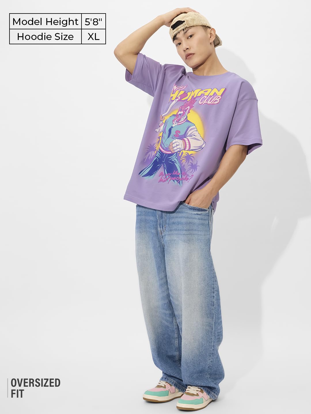 The Souled Store Anti - Human Oversized T-Shirt for Men Boys Cotton Casual Half Sleeves Baggy Loose Fit Drop Shoulder Round Neck