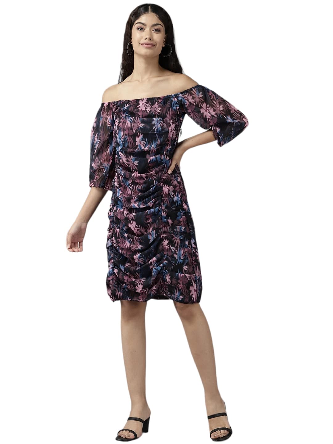 Aarika Womens Black Color Printed Georgette Dress (DR-AW-027-BLACK-XXL)