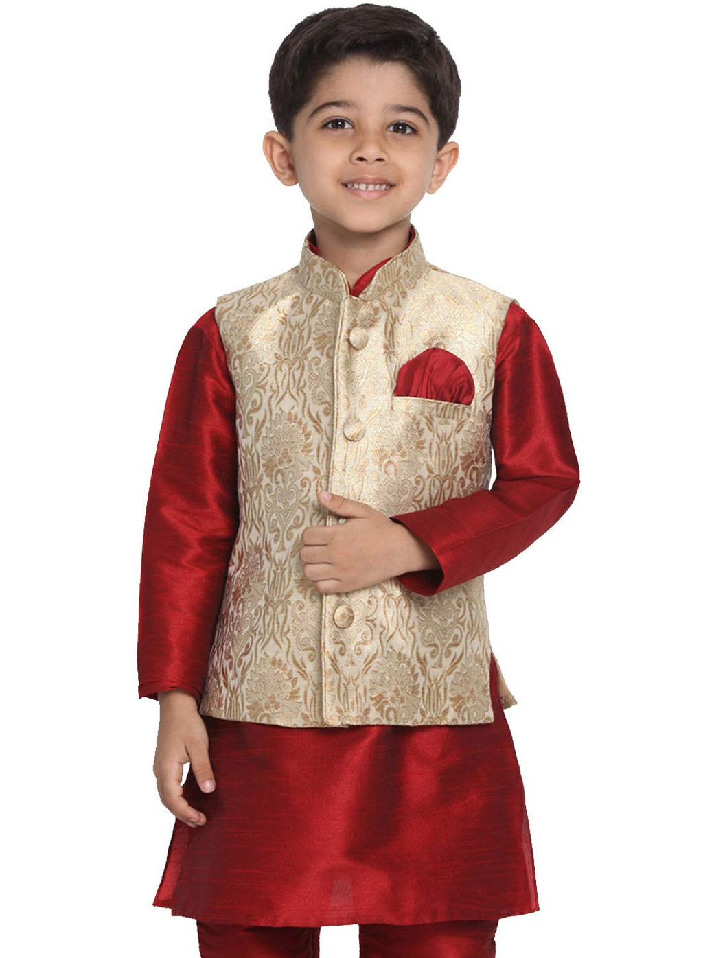 Jbn Creation Boys Rose Gold Silk Blend Nehru Jacket || Banarasi Brocade Woven Jacquard Modi/Nehru Jacket || Ethnic Wear For Fes