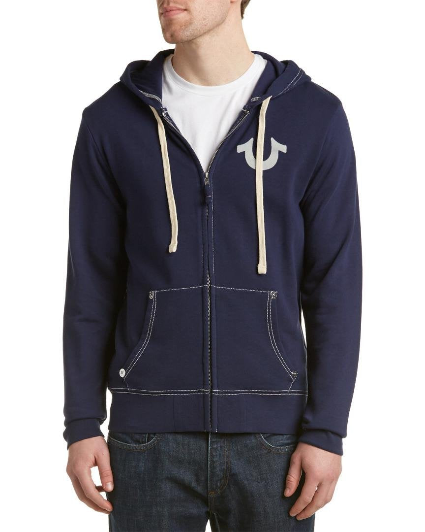 True Religion Men's Standard Buddha Logo Zip Hoodie Sweatshirt, True Navy, S