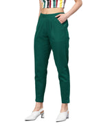 Digital Shopee Regular Fit Elastic Waist Ankle Length Cotton Casual Trouser With Two Side Pockets For Women Green