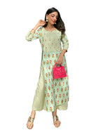 Gosriki Women'S Cotton Straight Printed Kurta With Palazzo (Khona Green_S-Go_Green_Small)