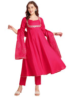ANNI DESIGNER Ladies Plain Rayon Blend Kurta with Trousers and Dupatta, pink, 4X-Large
