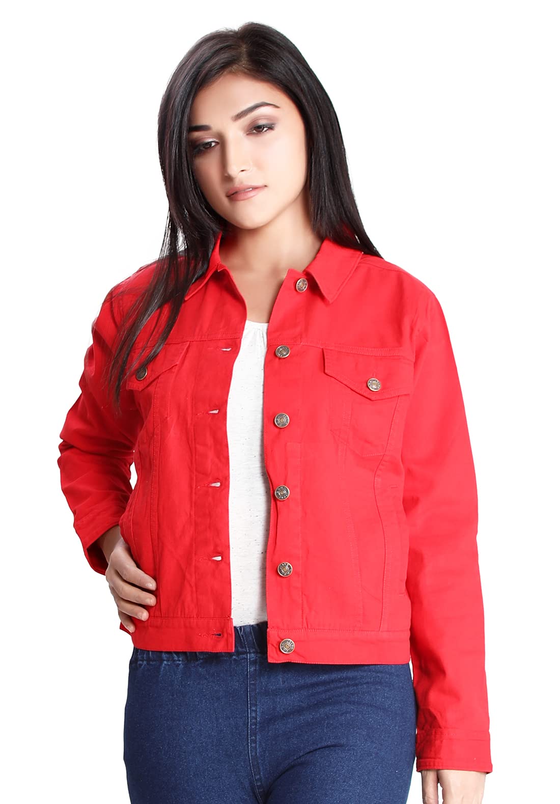 Dream of Glory Inc. Womens Denim Jacket (DOGIWTwJ1_Red_2XL) 2