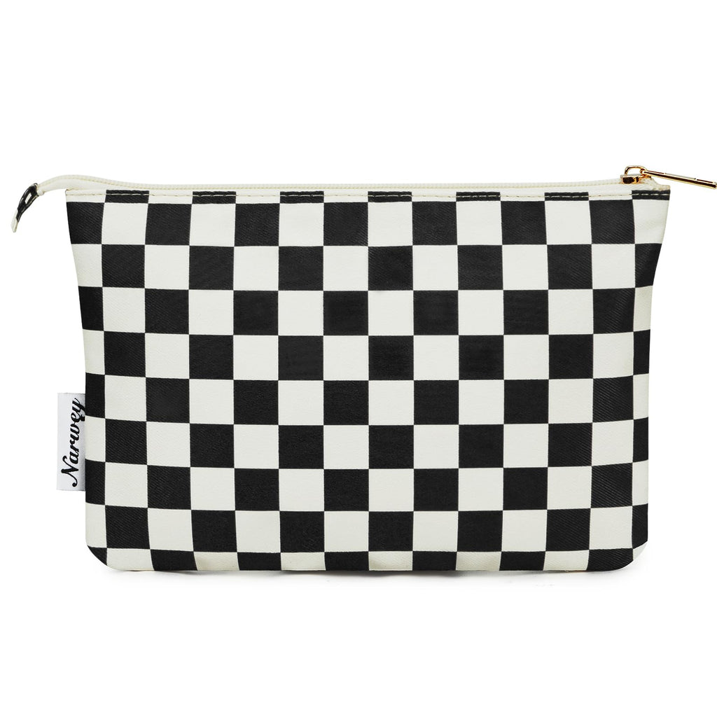 Narwey Small Makeup Bag for Purse Travel Makeup Pouch Cosmetic Bag Zipper Pouch Bags for Women (Black Checkerboard)