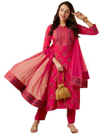 ANNI DESIGNER Womens Cotton Blend Straight Printed Kurta with Pant & Dupatta (NOV-Pink-NSW_4XL_Pink_XXXX-Large)