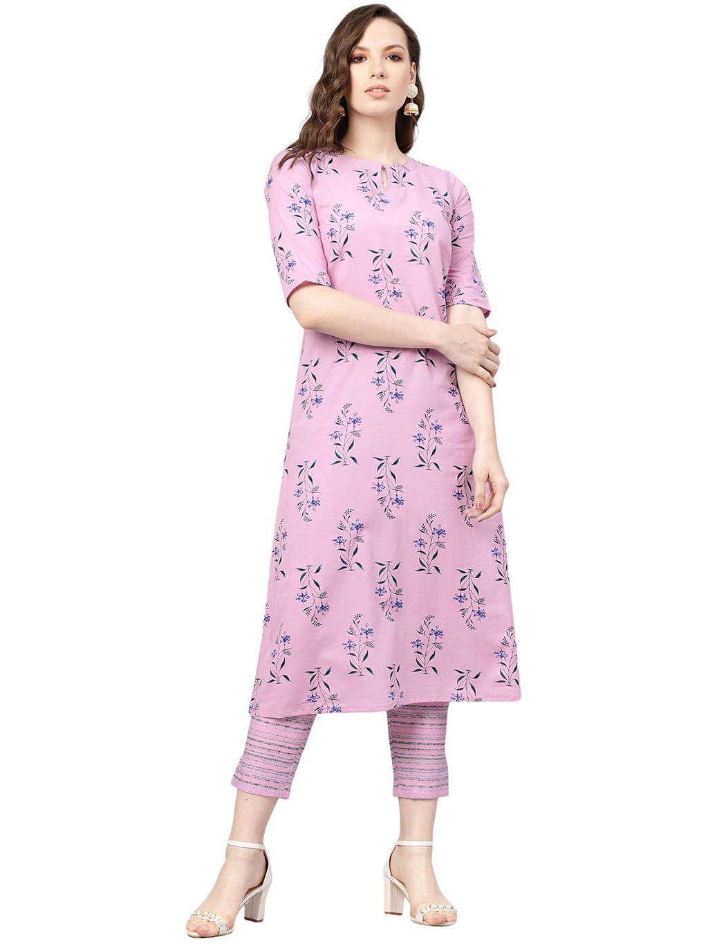 Libas WomenS Cotton Printed Regular Fit Kurta Set (6410F_Purple