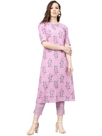 Libas WomenS Cotton Printed Regular Fit Kurta Set (6410F_Purple