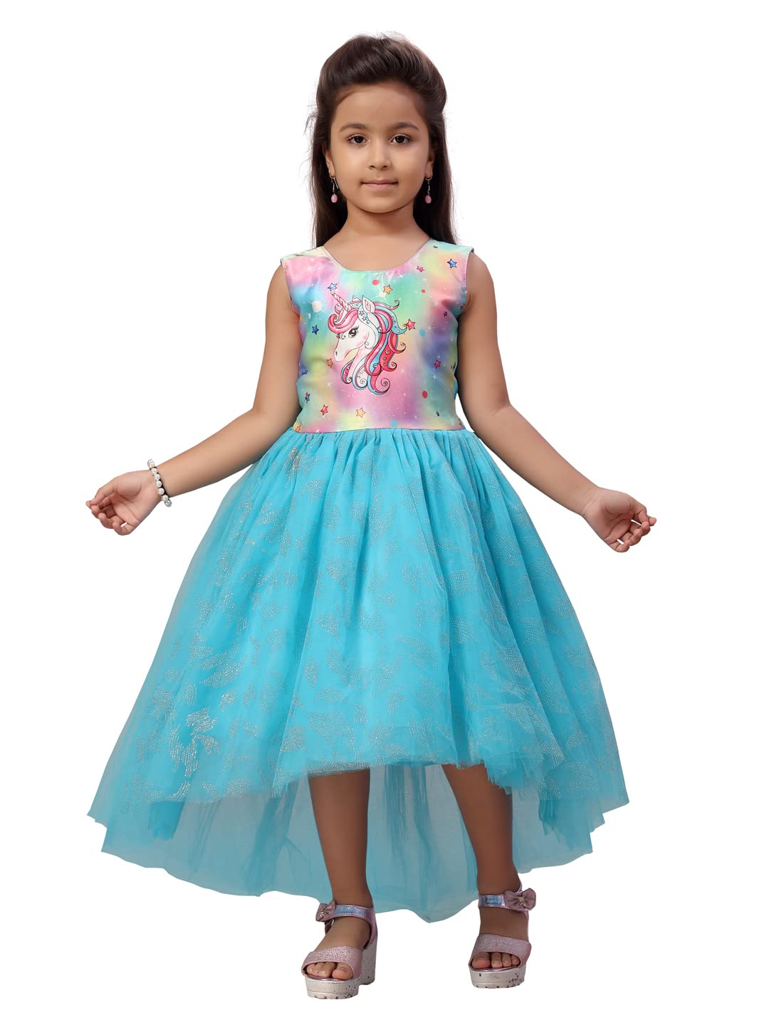 Aarika Girls Nylon A-Line Floor Length Dress (FK-3012_Firozi_26)